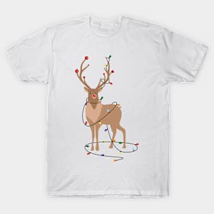 Rudolph Red Nosed Reindeer happy with his Favorite Christmas Lights T-Shirt